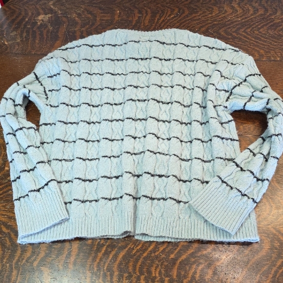 Striped Tie Front Cardigan Sweaters Crew Neck Long Sleeve Cable Knit Bow Knot - Picture 5 of 6